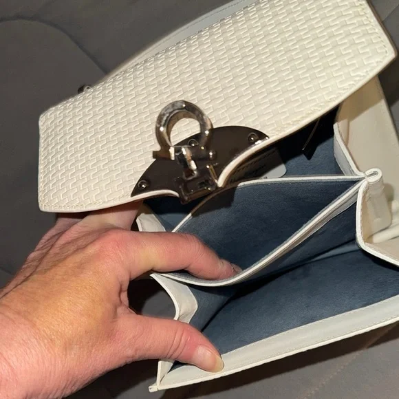 EUC Vintage Savatore Ferragamo White Textured Satchel Bag with Silver Hardware - Picture 5 of 14